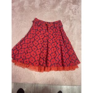 VTG Aryeh Embroidered Skirt, Red Size Large fluttered Floral Red Line Bin11